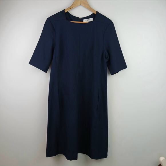 M. M. Lafleur New York SZ 12 Emily Dress 3/4 Sleeve Square Neck Pockets Navy - Picture 6 of 8